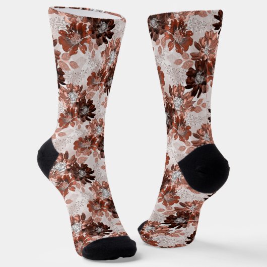 Chaussette Watercolor brown grey floral pattern.  (Angulaire)