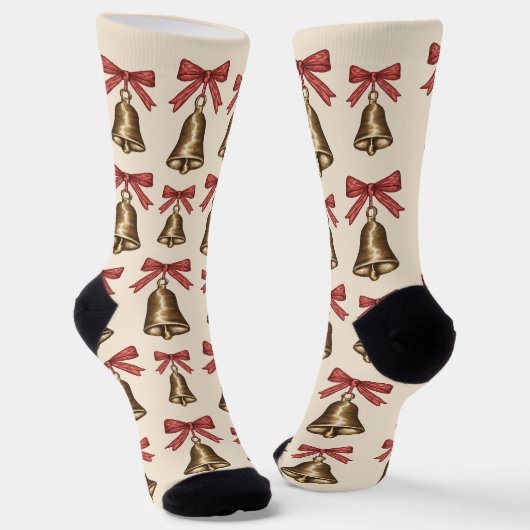 Chaussette Watercolor Christmas Bells With Red Bows Pattern (Angulaire)