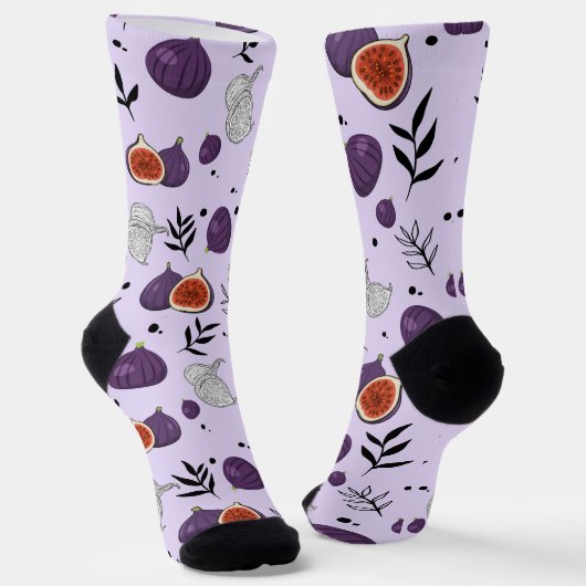 Chaussette Watercolor Figs And Leaves Seamless Pattern (Angulaire)