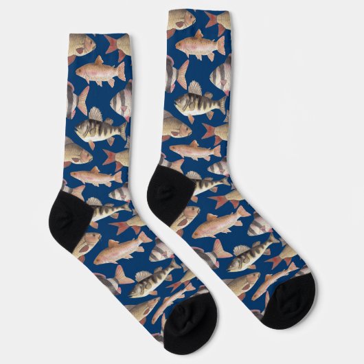 Chaussette Watercolor fish pattern on dark blue (Droite)