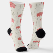 Chaussette Watercolor Pigs And Flowers Seamless Pattern (Angulaire)