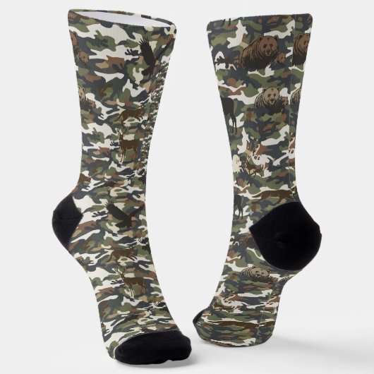 Chaussette Watercolor Style Camouflage Camo with Animals (Angulaire)