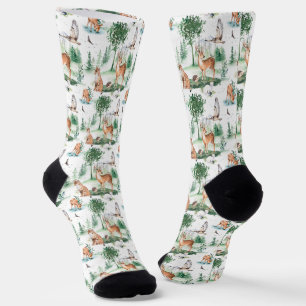 Chaussette Watercolor Woodland Baby Animal Pattern
