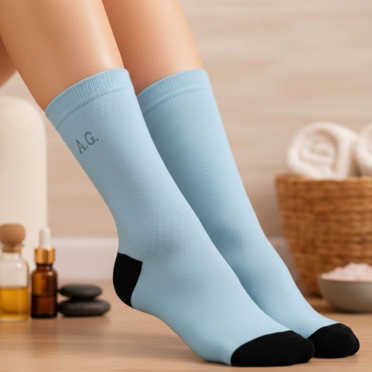 Chaussette Wellness Waters Socks - Pastel Blue with Initials
