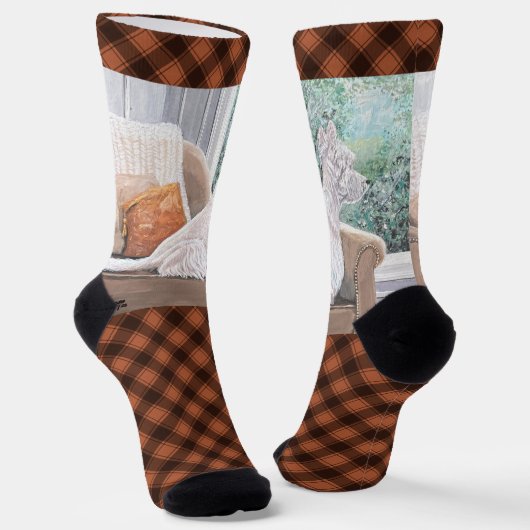 Chaussette Westie regardant par une fenêtre (Angulaire)