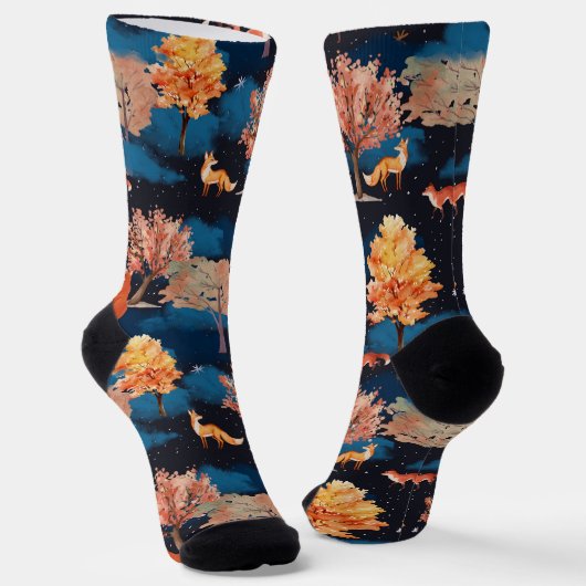 Chaussette Whimsical Autumn Fox Night Forest Seamless Pattern (Angulaire)