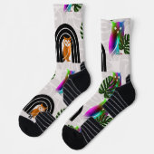 Chaussette Whimsical Boho Owl & Tropical Monstera Leaf (Gauche)
