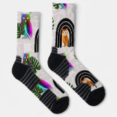 Chaussette Whimsical Boho Owl & Tropical Monstera Leaf (Droite)