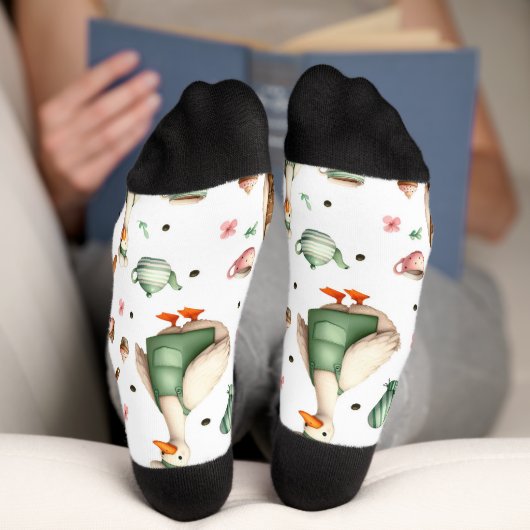 Chaussette Whimsical Chef Geese Design, Cute Farm goose (Fond)
