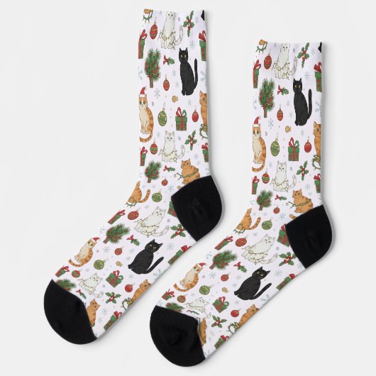 Chaussette Whimsical Christmas Cat Pattern Socks  (Gauche)