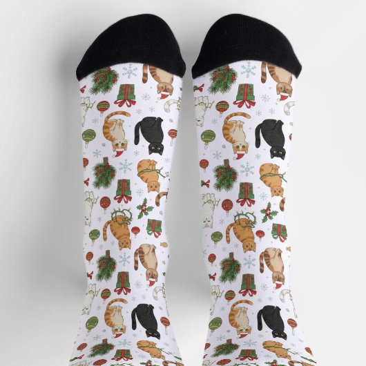 Chaussette Whimsical Christmas Cat Pattern Socks (Haut)