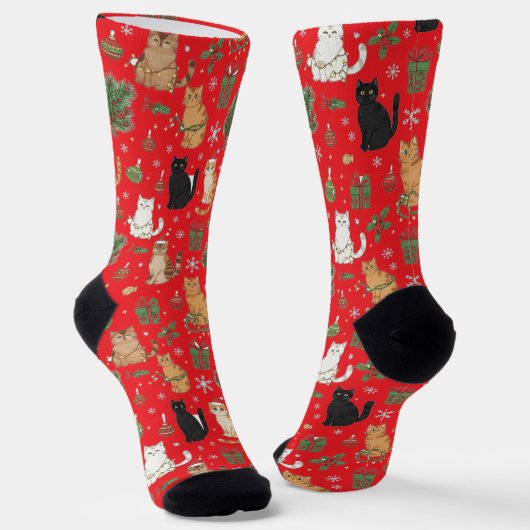 Chaussette Whimsical Christmas Cat Pattern Socks (Angulaire)