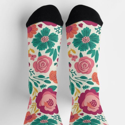 Chaussette Whimsical Folksy Floral Bloom Pattern (Haut)