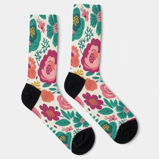 Chaussette Whimsical Folksy Floral Bloom Pattern (Droite)