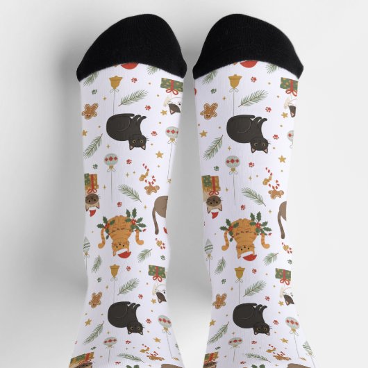 Chaussette Whimsical Kitty Christmas Pattern Socks (Haut)