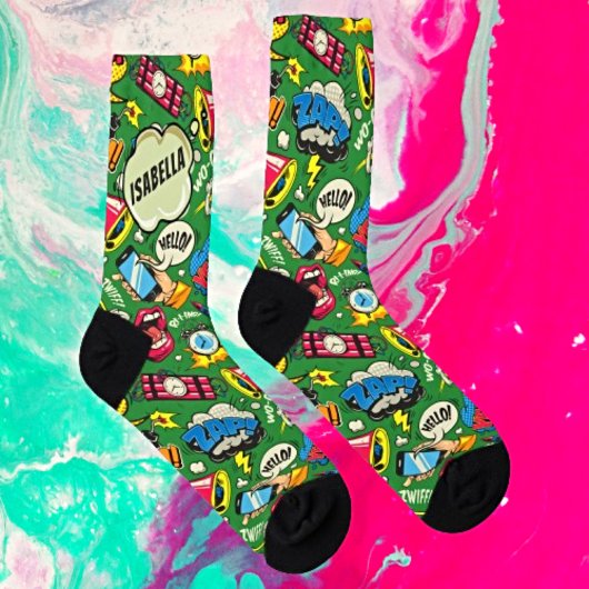 Chaussette Whimsical Pop Art - Personnalisé Retro Comic