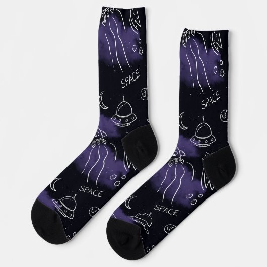 Chaussette Whimsical Purple Outer Space Seamless Pattern (Gauche)
