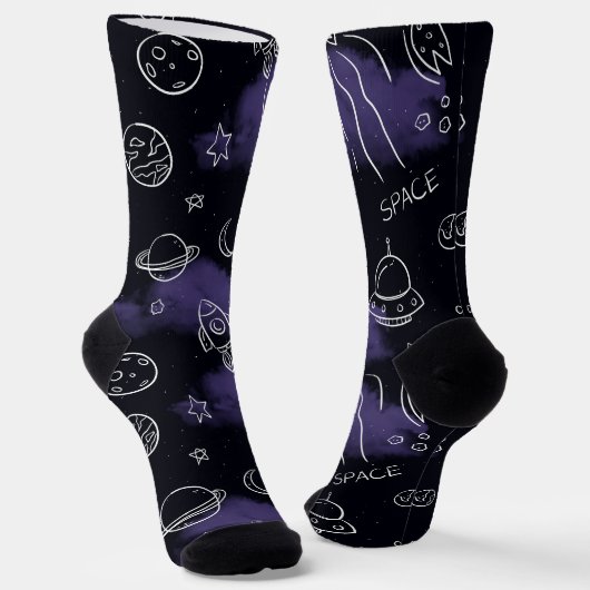 Chaussette Whimsical Purple Outer Space Seamless Pattern (Angulaire)