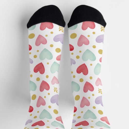 Chaussette Whimsical Watercolor Heart & Gold Dust (Haut)