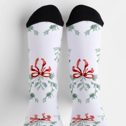 Chaussette Whimsy Socks – Red Bows Pattern & Festive Charm (Haut)