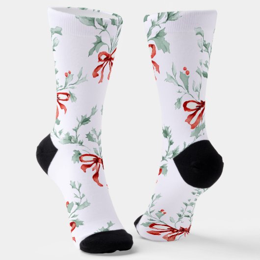 Chaussette Whimsy Socks – Red Bows Pattern & Festive Charm (Angulaire)