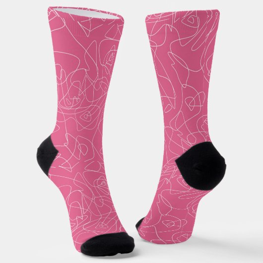 Chaussette White abstract doodles on pink background (Angulaire)