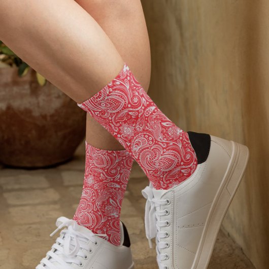 Chaussette White and red floral paisley pattern