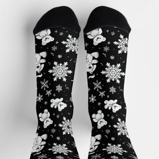 Chaussette White Teddy Bear & Snowflake Seamless Pattern (Haut)