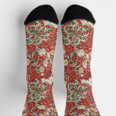 Chaussette William Morris Algue Antique Fleur Rouge Vert (Haut)