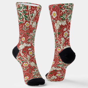 Chaussette William Morris Algue Antique Fleur Rouge Vert