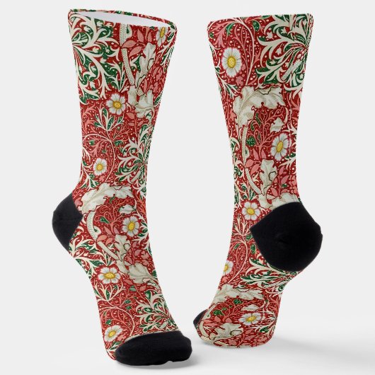 Chaussette William Morris Algue Antique Fleur Rouge Vert (Angulaire)