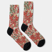 Chaussette William Morris Algue Antique Fleur Rouge Vert (Droite)