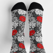 Chaussette William Morris Chrysanthèmes, gris et rouge (Haut)