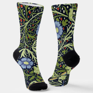 Chaussette William Morris Fleur d'antiquité aux algues marine