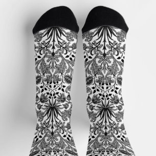 Chaussette William Morris Hyacinth Imprimer, noir et blanc