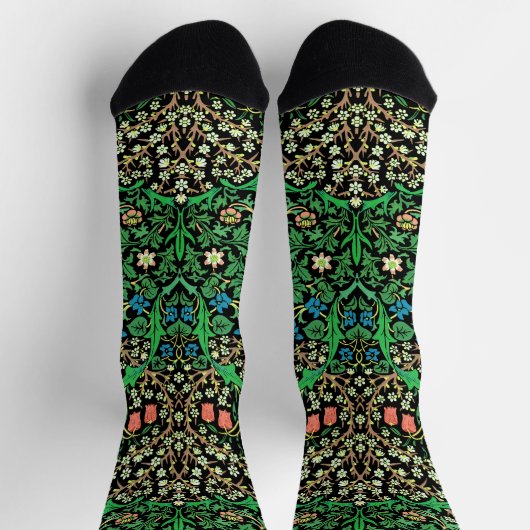 Chaussette William Morris Jacobean Floral, Black Background (Haut)