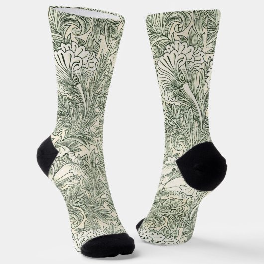 Chaussette William Morris tulip fond textile vert (Angulaire)