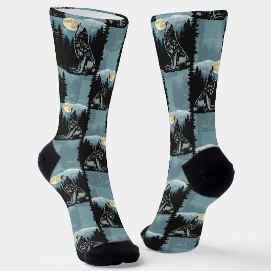 Chaussette Wolf Howling À Moon Design Motif