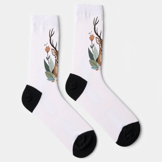 Chaussette Woodland Harmony – Boho Deer Botanical Illustratio (Droite)