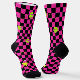 CHAUSSETTE Y2Kビビッドピンクがかわいい市松模様♡