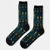 Chaussette Ying Yang Asiatique Texture Turquoise Blue Gold Il (Gauche)