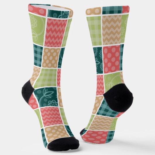 Chaussette Zigzag, Chevron, En vichy, Pois, Patchwork (Angulaire)