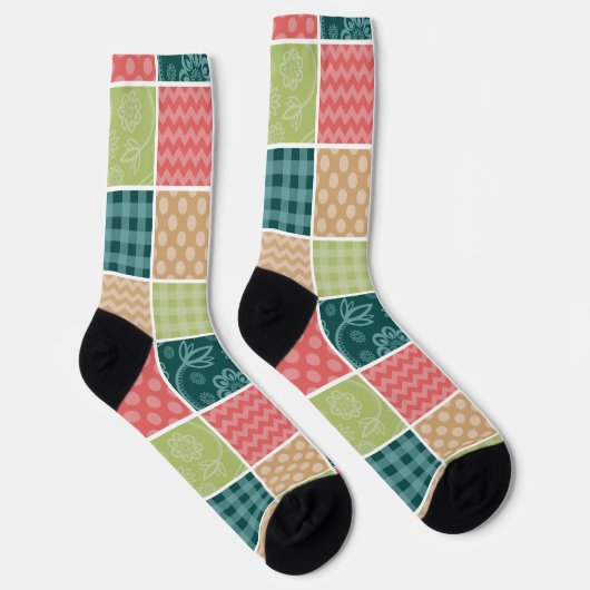 Chaussette Zigzag, Chevron, En vichy, Pois, Patchwork (Droite)