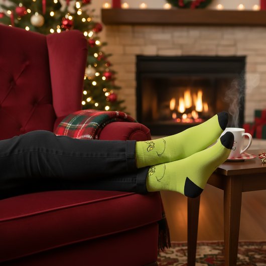 Chaussettes avec visage de Grinch volant Noël