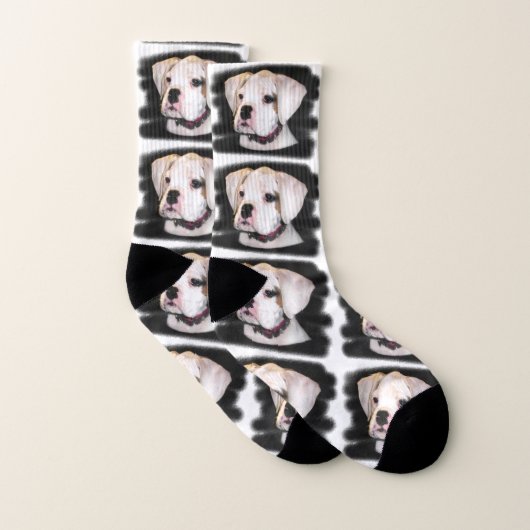 Chaussettes blanches de chiot de boxeur (Paire)