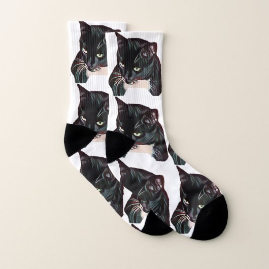 Chaussettes blanches noires mignonnes de photo (Paire)