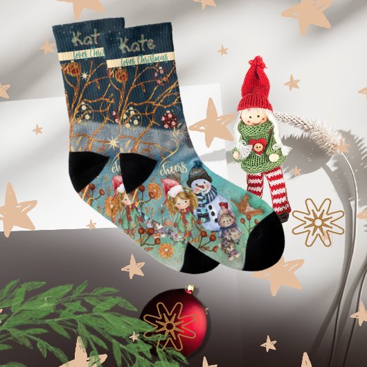 Chaussettes tout-dessus bleu magique de Noël