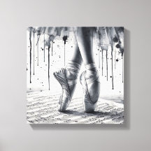 Chaussons de ballet noir et blanc sur toile tendue
