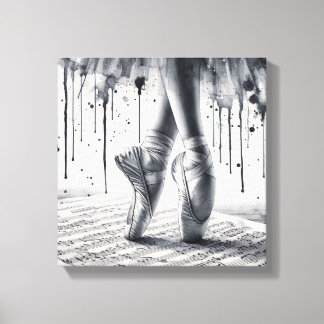 Chaussons de ballet noir et blanc sur toile tendue