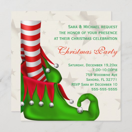 Chaussure Elf Moderne Noël Invitation (Devant / Derrière)